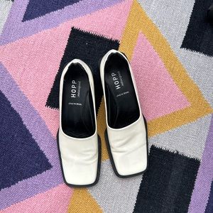 Hopp White Patent Loafers